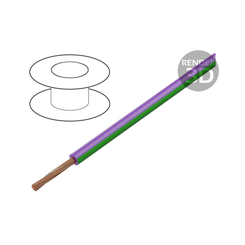 Cablu; H05V-K,LgY; litat; Cu; 1mm2; PVC; violet-verde; 300V,500V