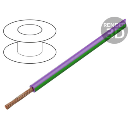 Cablu; H05V-K,LgY; litat; Cu; 1mm2; PVC; violet-verde; 300V,500V