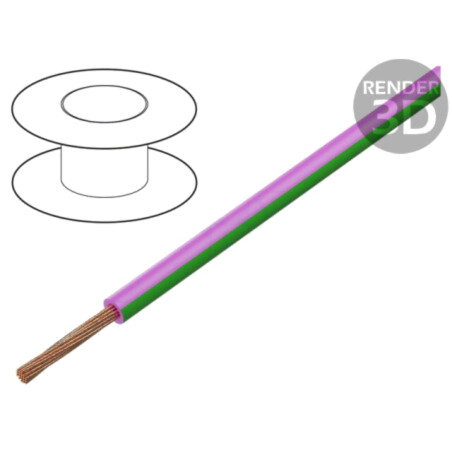 Cablu; H05V-K,LgY; litat; Cu; 1mm2; PVC; roz-verde; 300V,500V; 100m