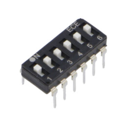 Comutator: DIP-SWITCH; Număr secţiuni: 6; OFF-ON; 0,025A/24VDC