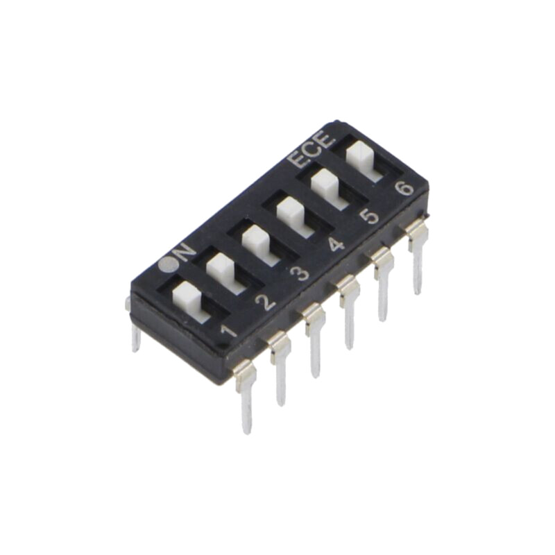 Comutator: DIP-SWITCH; Număr secţiuni: 6; OFF-ON; 0,025A/24VDC
