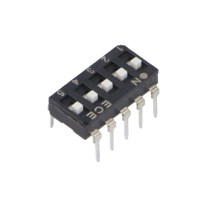 Comutator: DIP-SWITCH; Număr secţiuni: 5; OFF-ON; 0,025A/24VDC