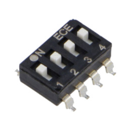 Comutator: DIP-SWITCH; Număr secţiuni: 4; OFF-ON; 0,025A/24VDC