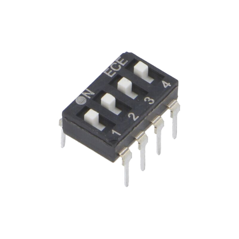 Comutator: DIP-SWITCH; Număr secţiuni: 4; OFF-ON; 0,025A/24VDC