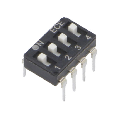Comutator: DIP-SWITCH; Număr secţiuni: 4; OFF-ON; 0,025A/24VDC