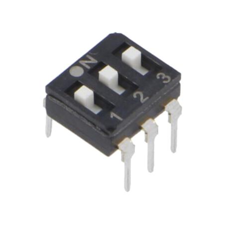 Comutator: DIP-SWITCH; Număr secţiuni: 3; OFF-ON; 0,025A/24VDC