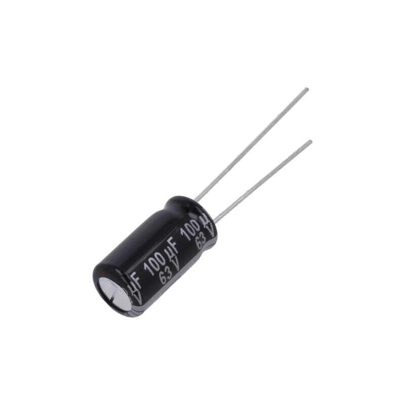 Condensator: electrolitic; THT; 100uF; 63VDC; Ø8x15mm; ±20%; 10000h Condensator: electrolitic; THT; 100uF; 63VDC; Ø8x15mm; ±20%; 10000h