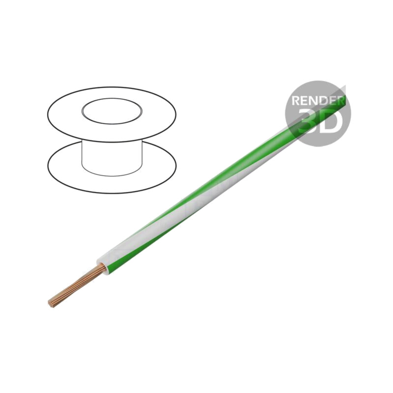 Cablu; FLRY-B; 1x0,35mm2; litat; Cu; PVC; alb-verde; 60V; 100m Cablu; FLRY-B; 1x0,35mm2; litat; Cu; PVC; alb-verde; 60V; 100m