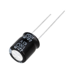 Condensator: electrolitic; THT; 100uF; 63VDC; Ø10x12,5mm; ±20%