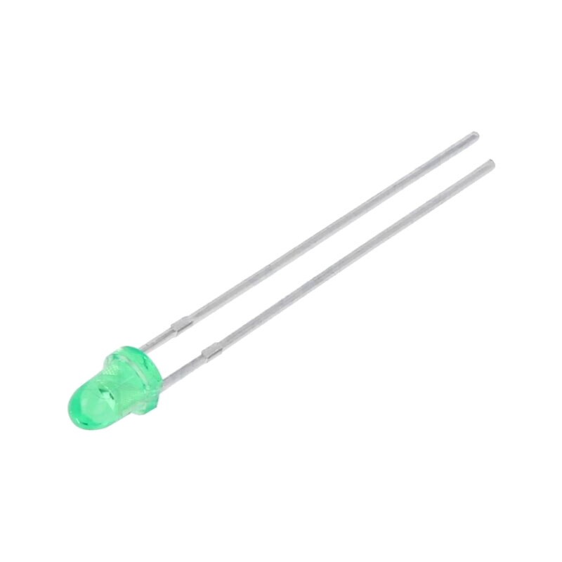 LED; verde; 3mm; 500÷1200mcd; 20°; 1,8÷2,6VDC; Nr.term: 2; -40÷85°C