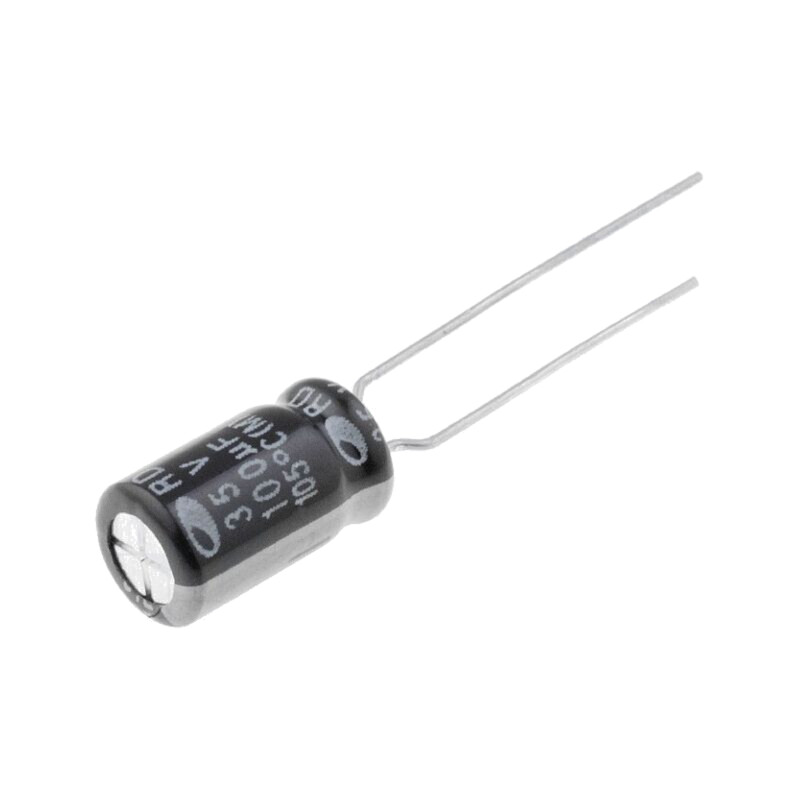 Condensator: electrolitic; THT; 100uF; 35VDC; Ø6,3x11mm; ±20%; RD Condensator: electrolitic; THT; 100uF; 35VDC; Ø6,3x11mm; ±20%; RD