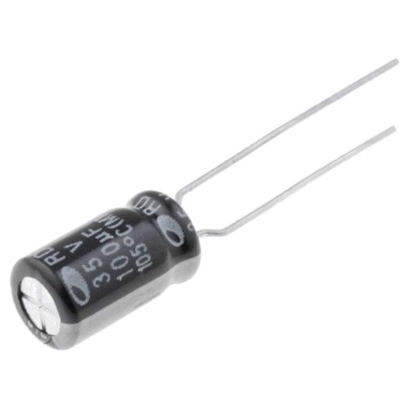 Condensator: electrolitic; THT; 100uF; 35VDC; Ø6,3x11mm; ±20%; RD