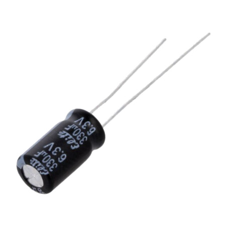 Condensator: electrolitic; THT; 330uF; 6,3VDC; Ø6,3x11mm; ±20%