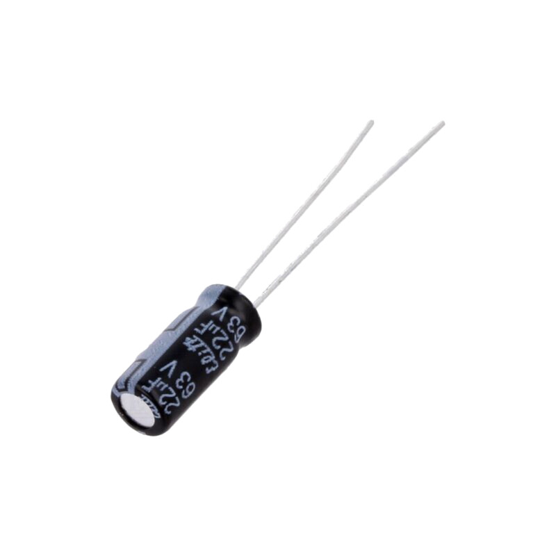 Condensator: electrolitic; THT; 22uF; 63VDC; Ø5x11mm; Raster: 2mm Condensator: electrolitic; THT; 22uF; 63VDC; Ø5x11mm; Raster: 2mm