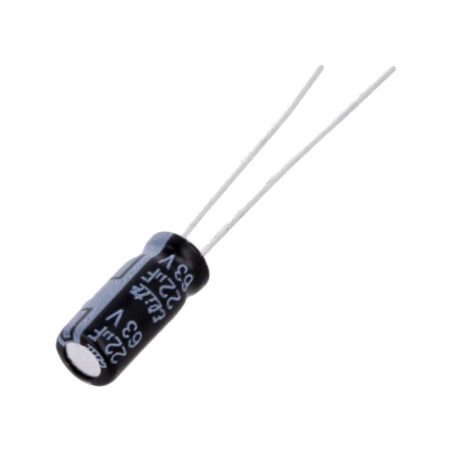 Condensator: electrolitic; THT; 22uF; 63VDC; Ø5x11mm; Raster: 2mm