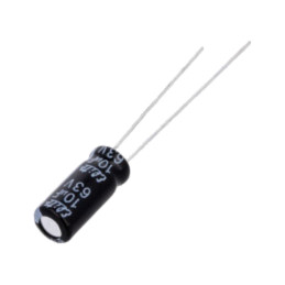 Condensator: electrolitic; THT; 10uF; 63VDC; Ø5x11mm; Raster: 2mm