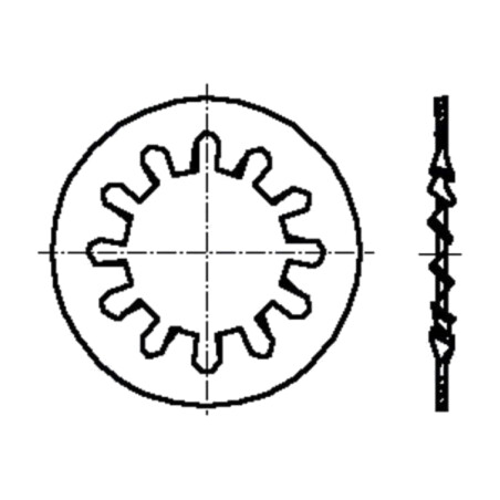 Şaibă; dinţată în interior; M2; D4,5mm; h0,3mm; oţel elastic
