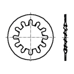 Şaibă; dinţată în interior; M2; D4,5mm; h0,3mm; oţel elastic