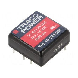 Convertor DC/DC 15W 9-36V la 15V 1000mA THL 15-2413WI | Electronic-mag.ro | Componente Electronice