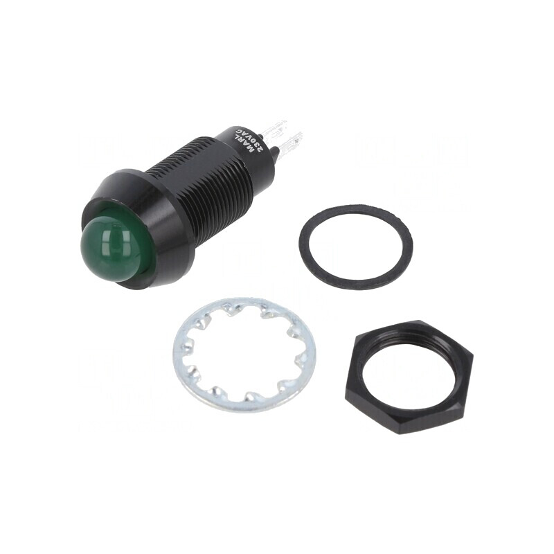 Lampă LED Verde de Control 230VAC Ø12,7mm IP67 | Electronic-mag.ro | Componente Electronice