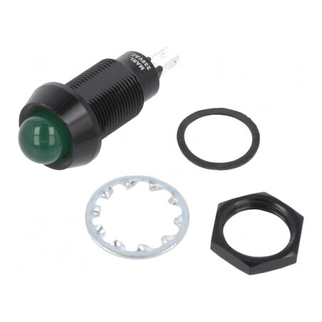 Lampă LED Verde de Control 230VAC Ø12,7mm IP67 | Electronic-mag.ro | Componente Electronice