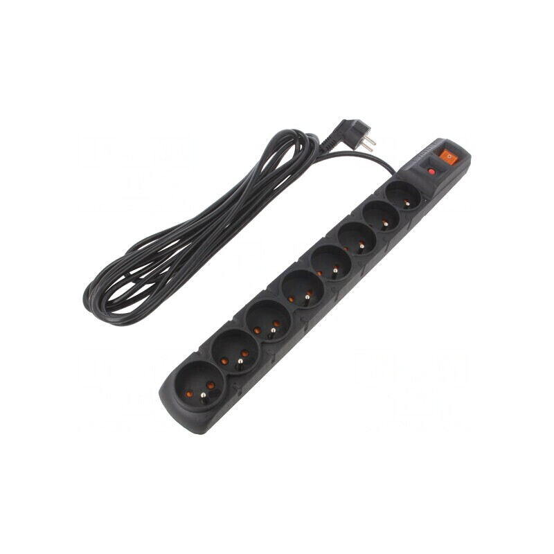 Prelungitor 8 Prize cu Protecție Supratensiune Negru 5M | Electronic-mag.ro | Componente Electronice
