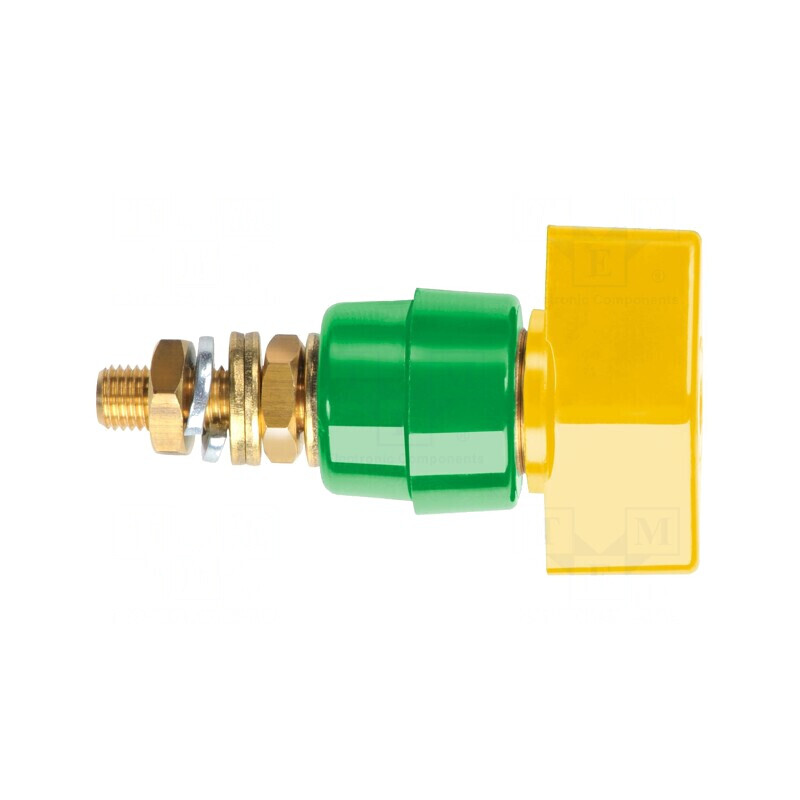 Clemă de laborator galben-verde 63A 1kVDC alamă policarbonat | Electronic-mag.ro | Componente Electronice