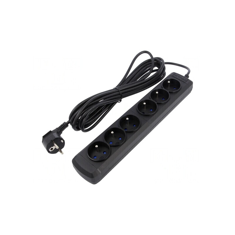 Prelungitor cu 6 prize 250VAC 10A negru | Electronic-mag.ro | Componente Electronice