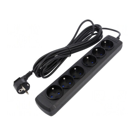 Prelungitor cu 6 prize 250VAC 10A negru | Electronic-mag.ro | Componente Electronice