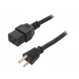 Cablu | IEC C19 mamă,NEMA 5-15 (B) mufă | PVC | 2,5m | negru | 3x14AWG | 6009.5195