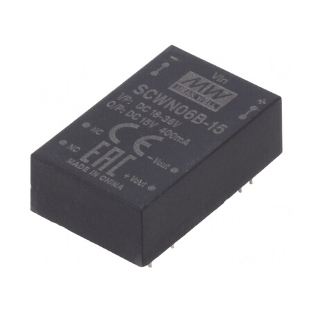 Convertor DC/DC 6W 18-36V la 15V 400mA DIP24 | Electronic-mag.ro | Componente Electronice