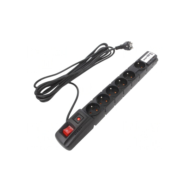 Prelungitor 6 Prize 10A cu Protecție Supratensiune și USB 5M Negru | Electronic-mag.ro | Componente Electronice