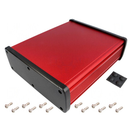 Carcasă universală aluminiu roșu 177,6x209x61,1mm | Electronic-mag.ro | Componente Electronice