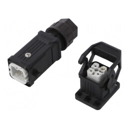 Conector HDC 230V 10A 4 Pini 3 PE Drept