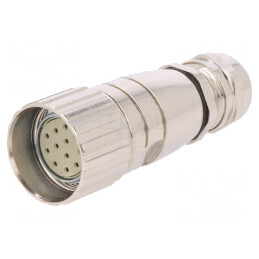 Conector M23 PIN 12 Mamă Lipire Cablu Drept 8A Aurit