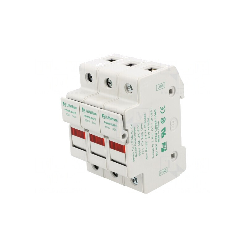 Clemă siguranţe cilindrice 10x38mm pentru şină DIN 30A 600V | Electronic-mag.ro | Componente Electronice