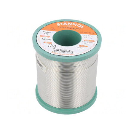 Sârmă de lipit fără plumb Sn95,5Ag3,8Cu0,7 1mm 1kg bobină | Electronic-mag.ro | Componente Electronice