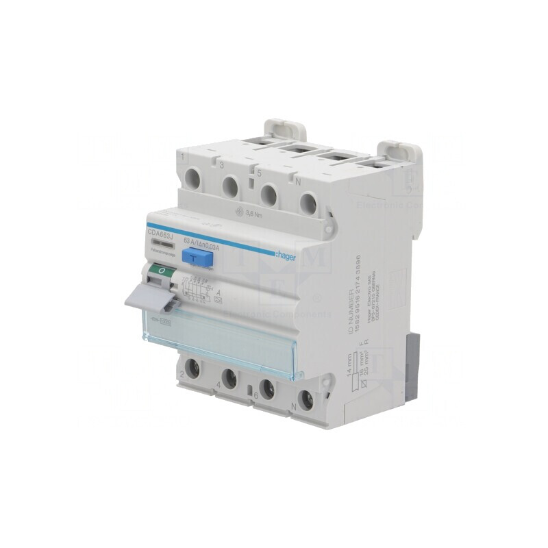 Întrerupător Diferenţial 63A 30mA 3P+N IP20 | Electronic-mag.ro | Componente Electronice