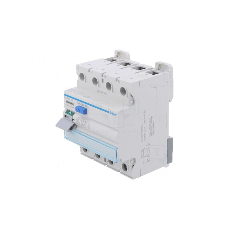 Întrerupător diferenţial 40A 100mA 3P+N IP20 | Electronic-mag.ro | Componente Electronice