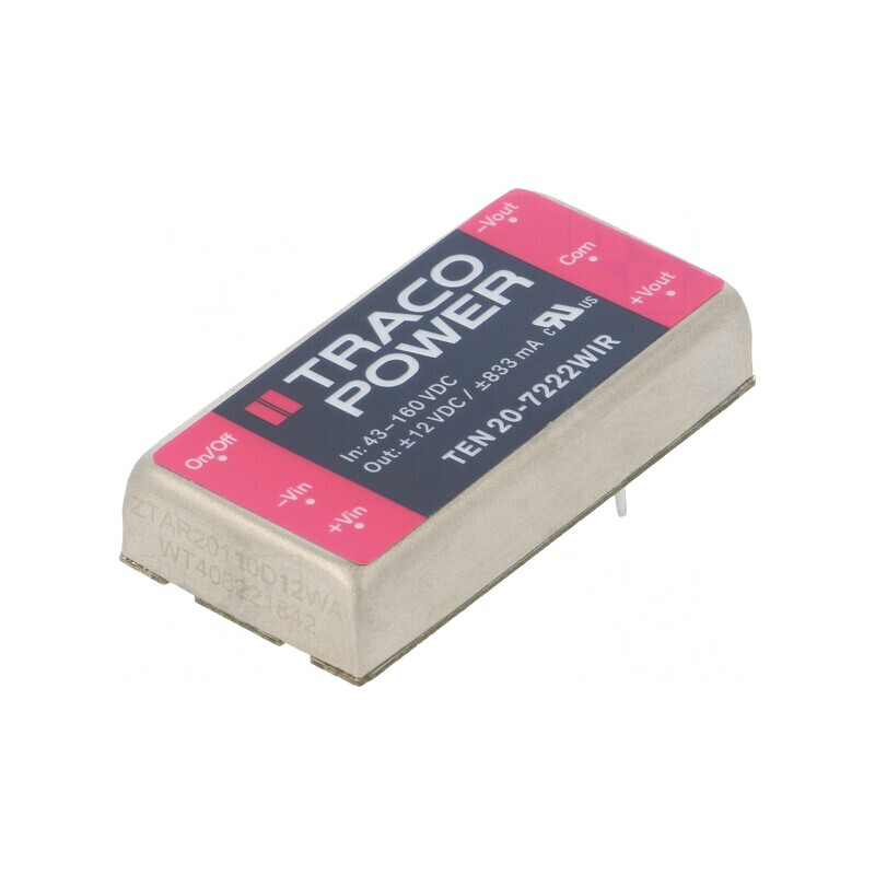Convertor DC/DC 20W 43-160V la 12V/ -12V TEN 20-7222WIR | Electronic-mag.ro | Componente Electronice Convertor DC/DC 20W 43-160V la 12V/ -12V TEN 20-7222WIR | Electronic-mag.ro | Componente Electronice
