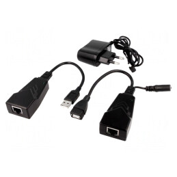 Extender USB | DC 1,3/3,5 soclu,RJ45 soclu,USB A soclu | 480Mbps | 69074