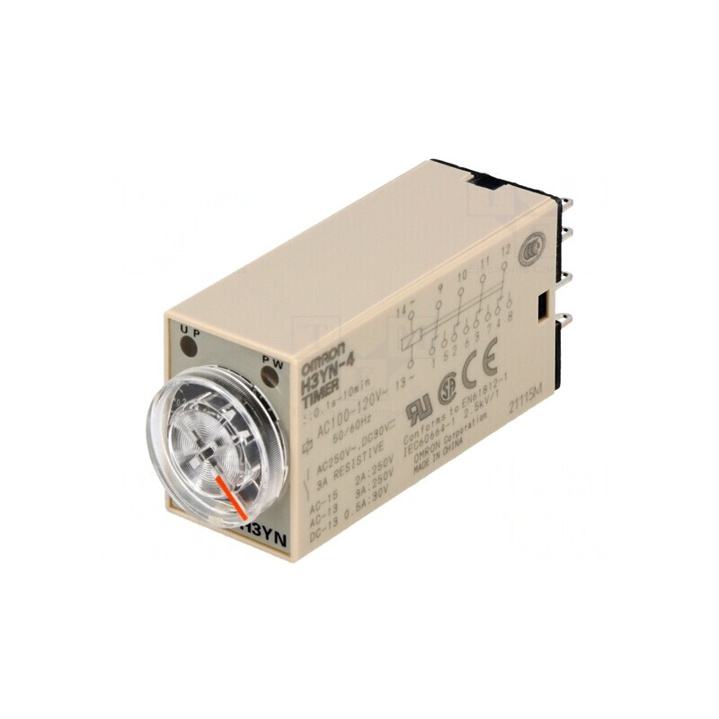 Timer electronic 0,1s-10min 4PDT 250VAC 3A 100-120VAC IP40 H3YN-4 | Electronic-mag.ro | Componente Electronice