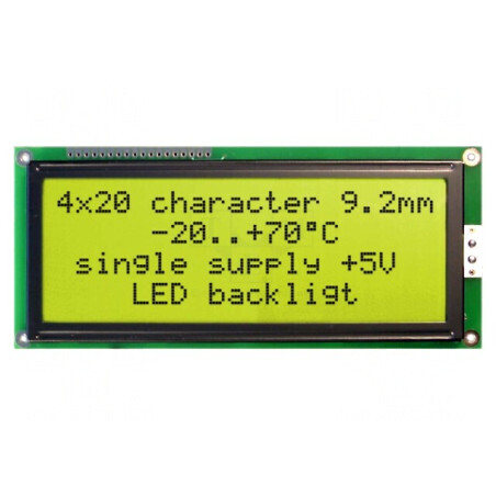 Afișaj LCD Alfanumeric 20x4 Galben-Verde LED STN Positive | Electronic-mag.ro | Componente Electronice