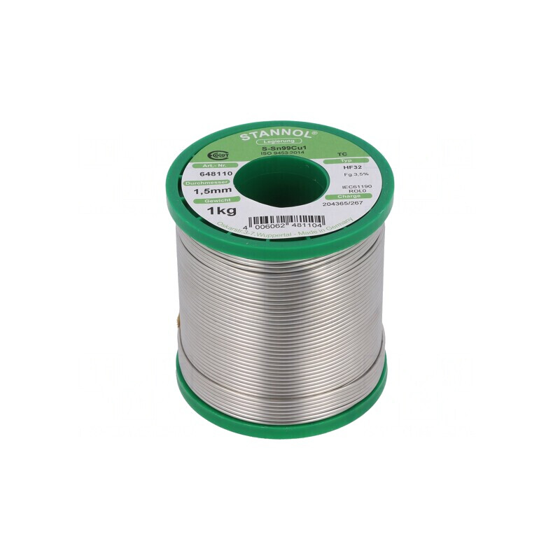 Sârmă de lipit fără plumb Sn99Cu1 1.5mm 1kg | Electronic-mag.ro | Componente Electronice Sârmă de lipit fără plumb Sn99Cu1 1.5mm 1kg | Electronic-mag.ro | Componente Electronice