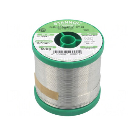 Sârmă de lipit fără plumb Sn95,5Ag3,8Cu0,7 700um 0,5kg 217°C | Electronic-mag.ro | Componente Electronice