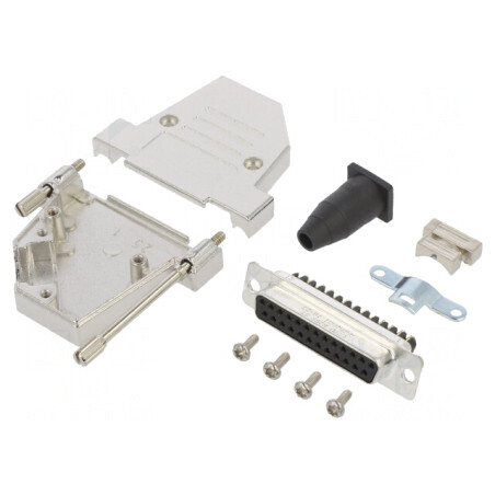 Conector D-Sub 25 pini mamă cu unghi 45° și terminal cu șurub pe cablu | Electronic-mag.ro | Componente Electronice