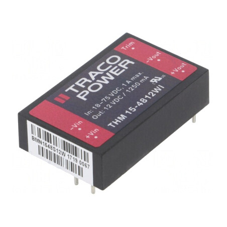 Convertor DC/DC 15W 18-75V la 12V 1250mA THM 15-4812WI | Electronic-mag.ro | Componente Electronice
