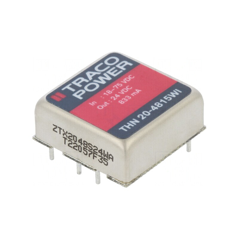 Convertor DC/DC 20W 18-75V la 24V 833mA THN 20-4815WI | Electronic-mag.ro | Componente Electronice