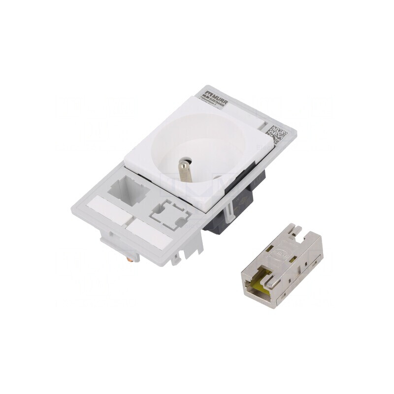 Soclu E 250VAC 16A IP20 pe Panou cu RJ45 și Furcă 4mm | Electronic-mag.ro | Componente Electronice