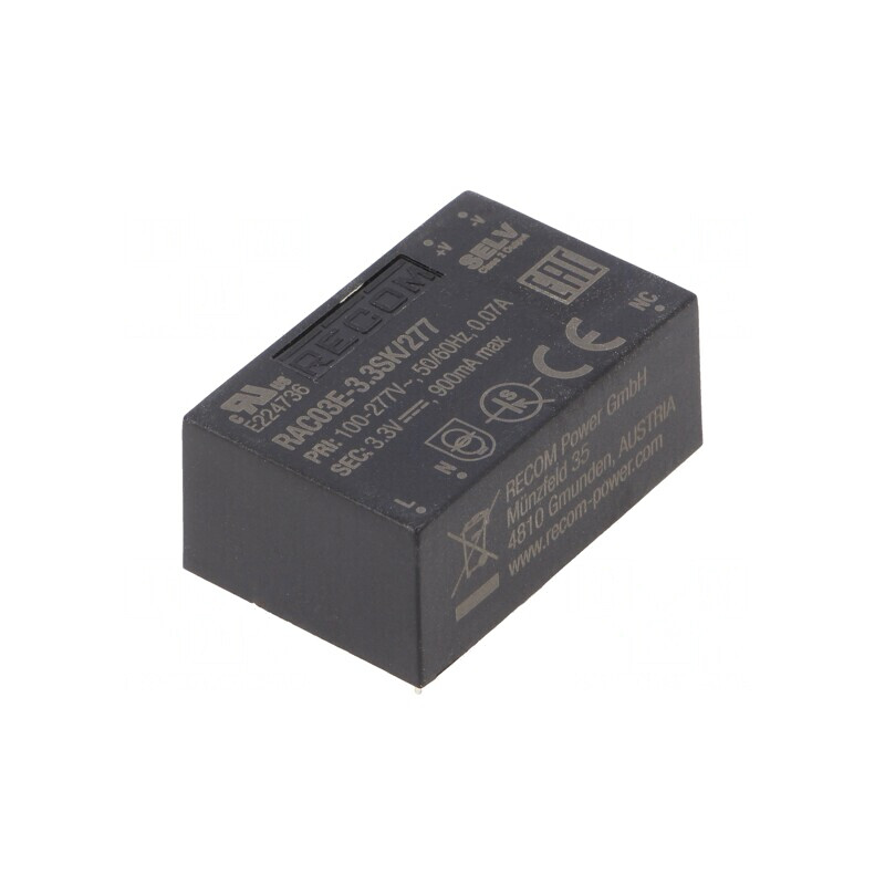 Convertor AC/DC 3W 85-305VAC 3.3VDC 900mA PCB 4000V | Electronic-mag.ro | Componente Electronice